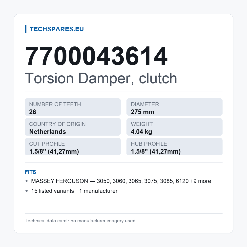 Torsion Damper, clutch 7700043614 — technical data card