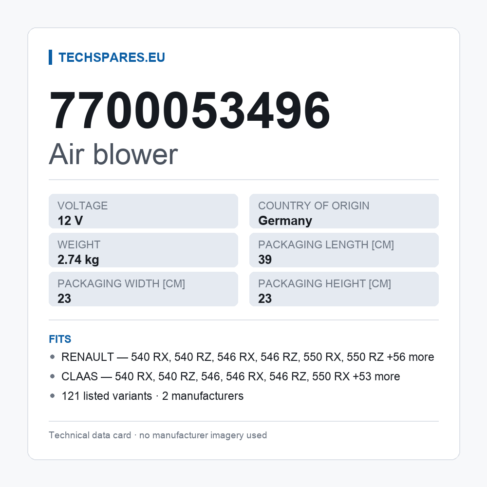 Air blower 7700053496 — technical data card