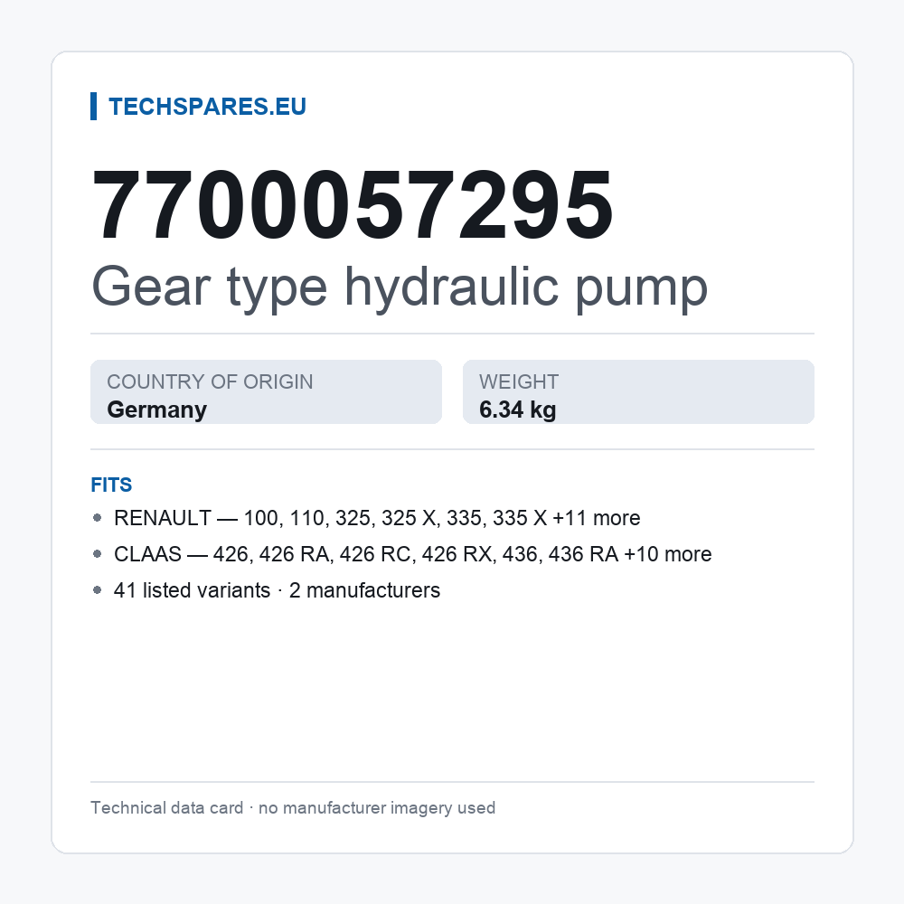 Gear type hydraulic pump 7700057295 — technical data card