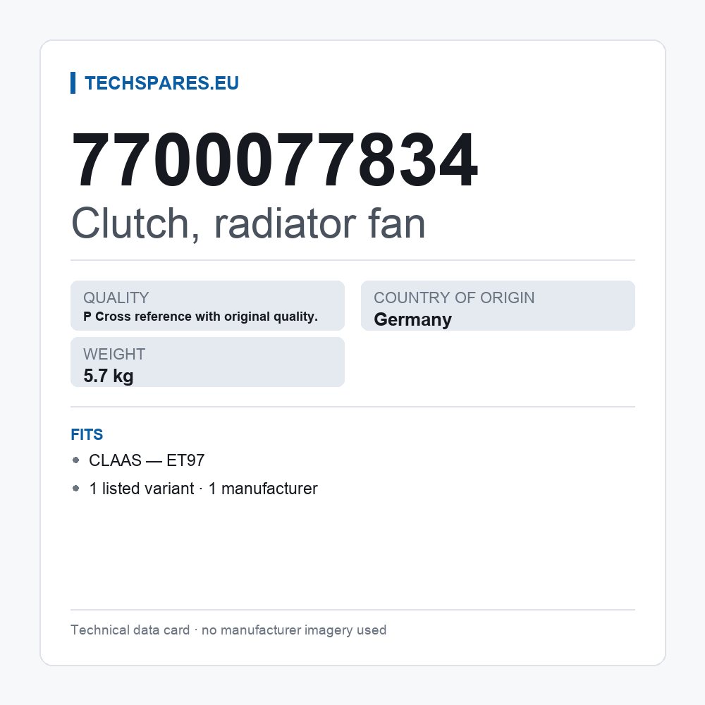 Clutch, radiator fan 7700077834 — technical data card