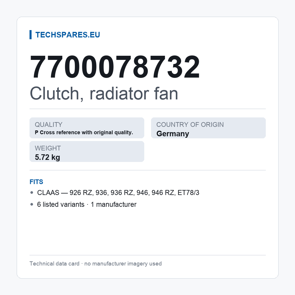 Clutch, radiator fan 7700078732 — technical data card