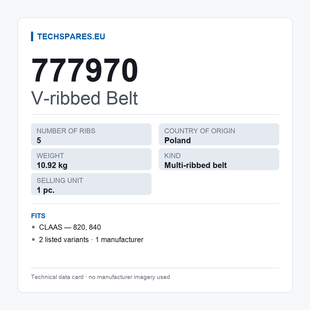 V-ribbed Belt 777970 — technical data card