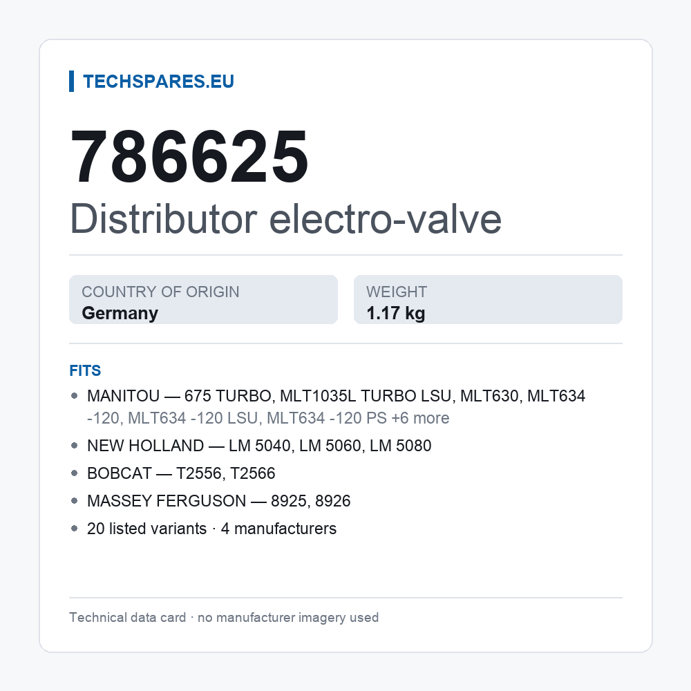 Distributor electro-valve 786625 — technical data card