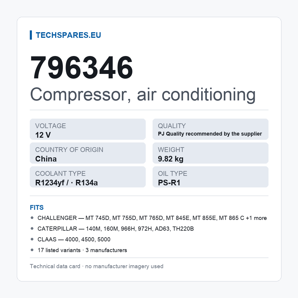 Compressor, air conditioning 796346 — technical data card