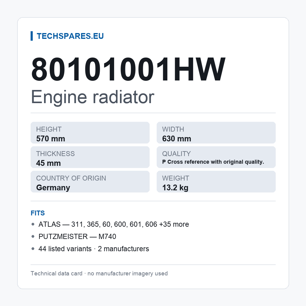 Engine radiator 80101001HW — technical data card