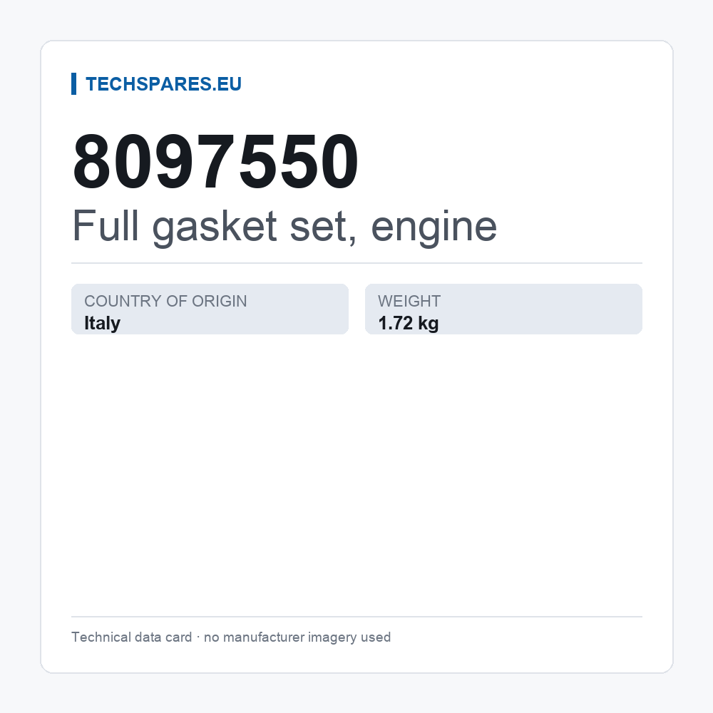 Full gasket set, engine 8097550 — technical data card