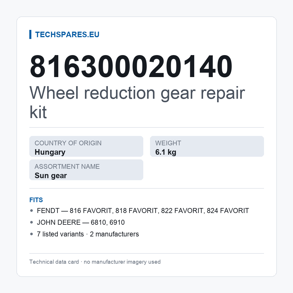 Wheel reduction gear repair kit 816300020140 — technical data card