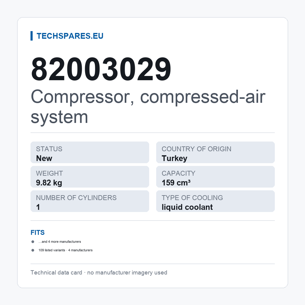 Kompressor, Druckluftanlage 82003029 — technisches Datenblatt
