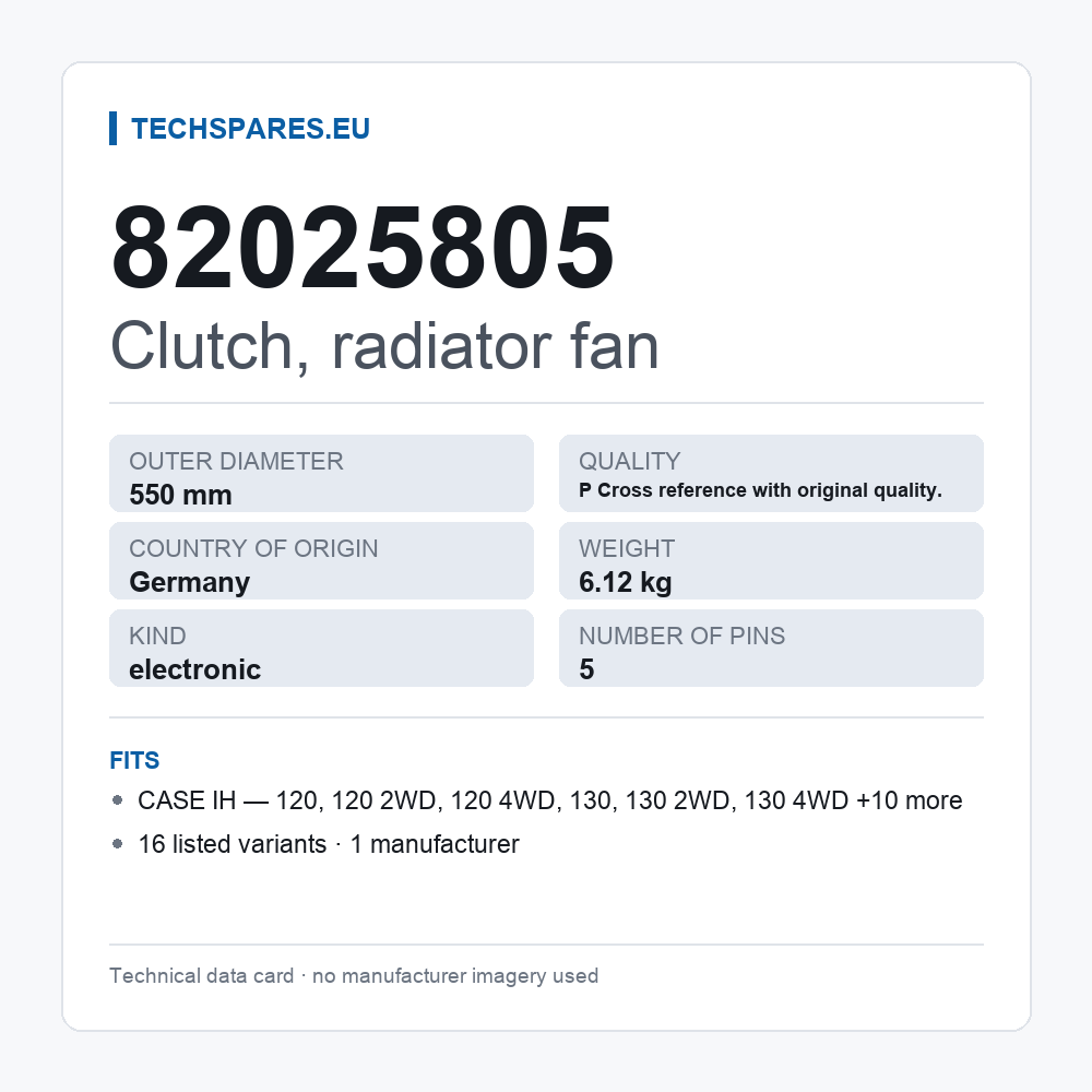 Clutch, radiator fan 82025805 — technical data card