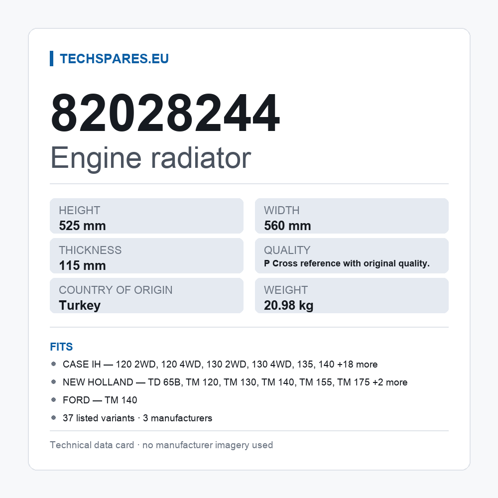 Engine radiator 82028244 — technical data card