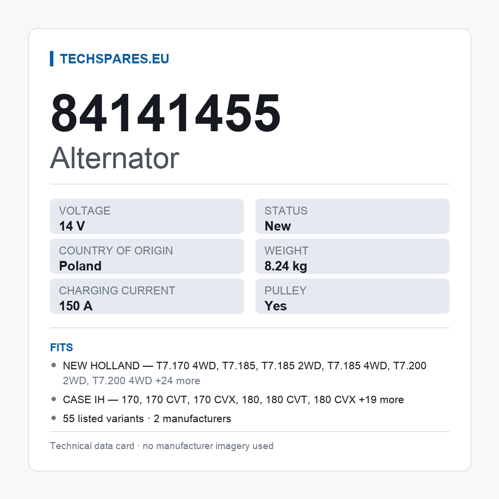 Alternator 84141455 — technical data card