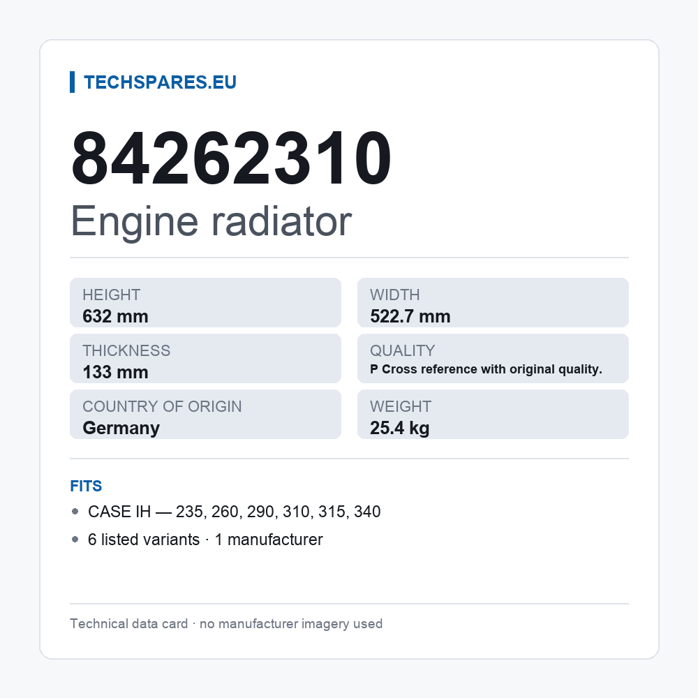 Engine radiator 84262310 — technical data card