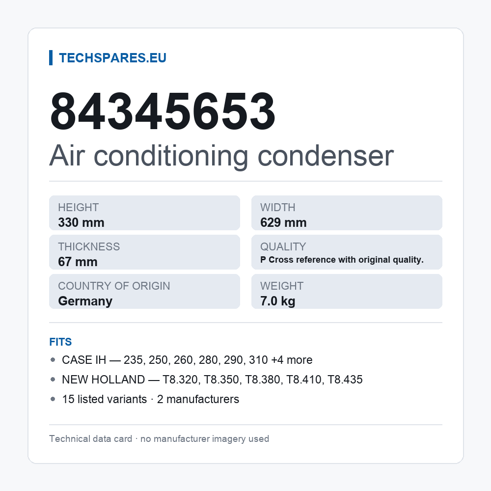 Air conditioning condenser 84345653 — technical data card