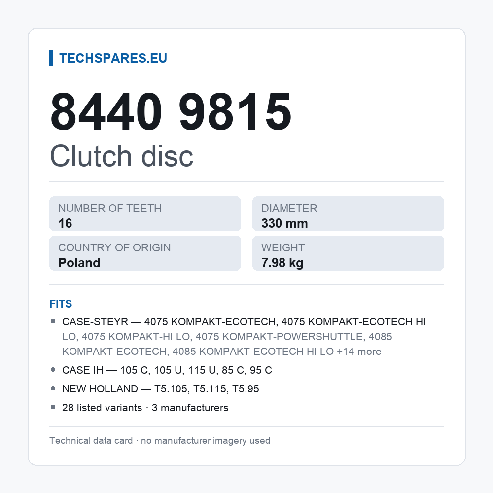 Clutch disc 8440 9815 — technical data card