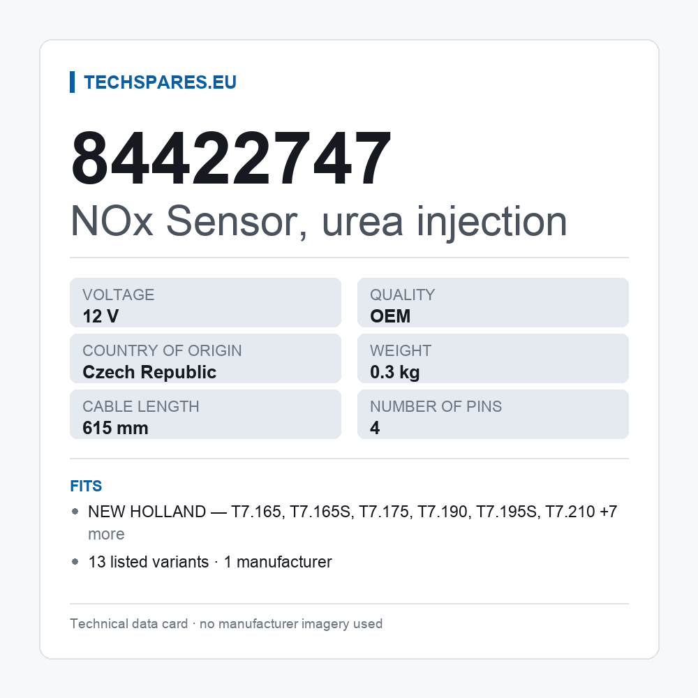 NOx Sensor, urea injection 84422747 — technical data card