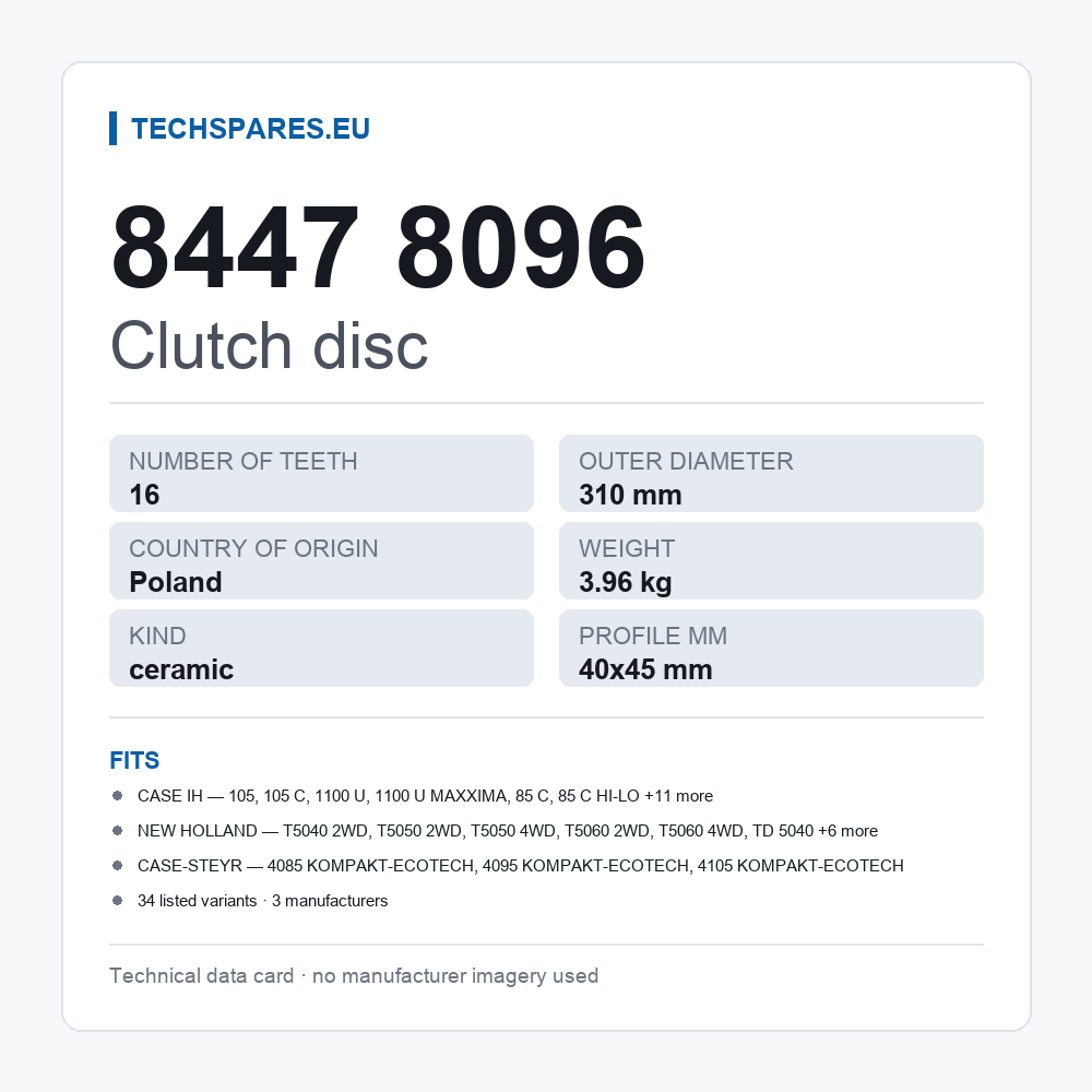 Clutch disc 8447 8096 — technical data card