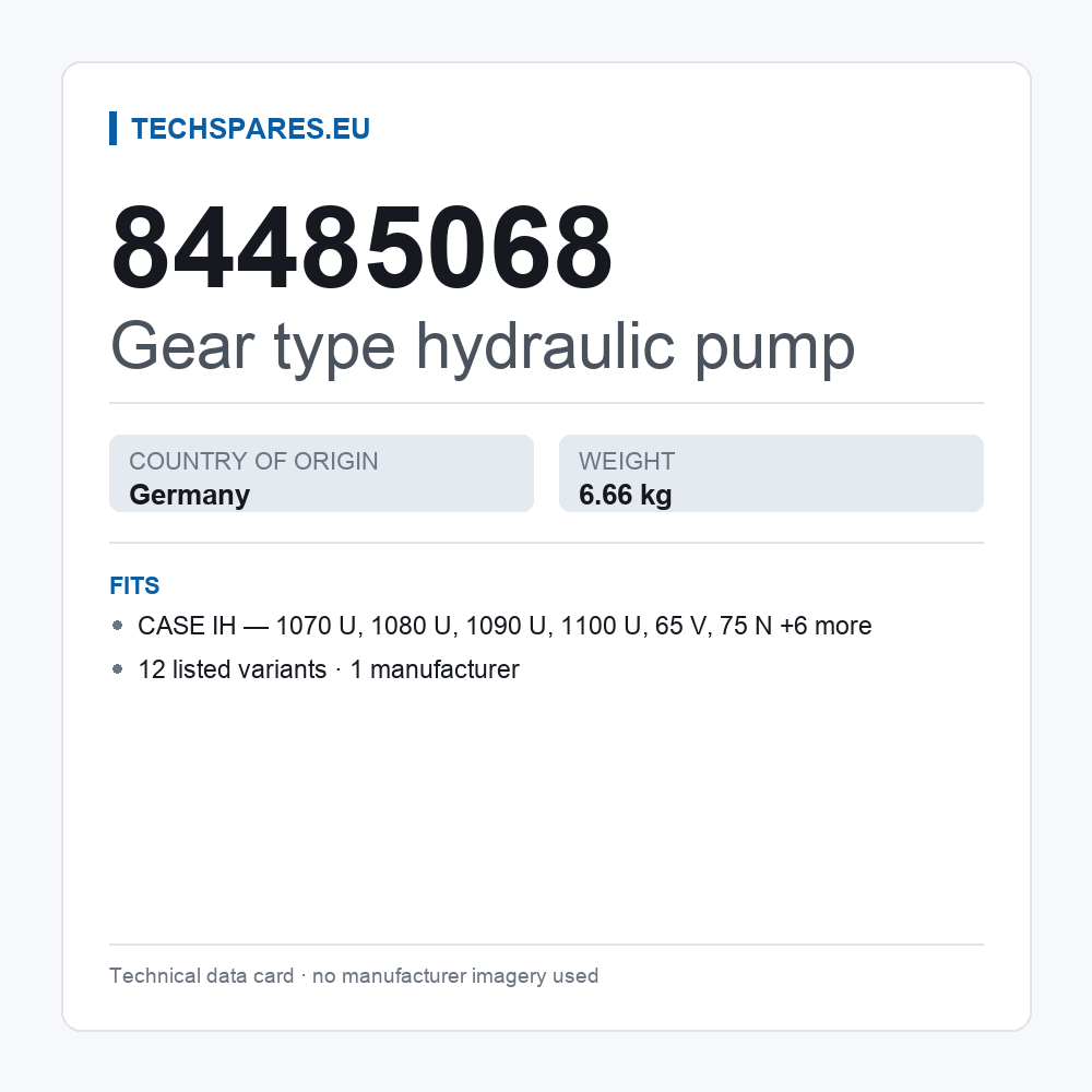 Gear type hydraulic pump 84485068 — technical data card