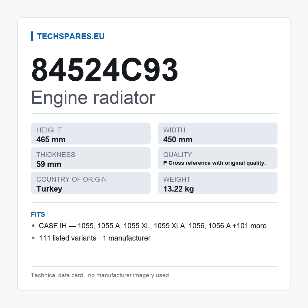 Engine radiator 84524C93 — technical data card