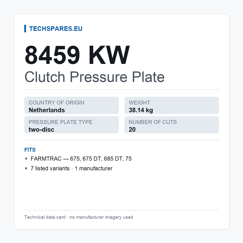 Clutch Pressure Plate 8459 KW — technical data card