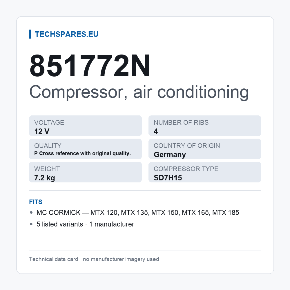 Compressor, air conditioning 851772N — technical data card