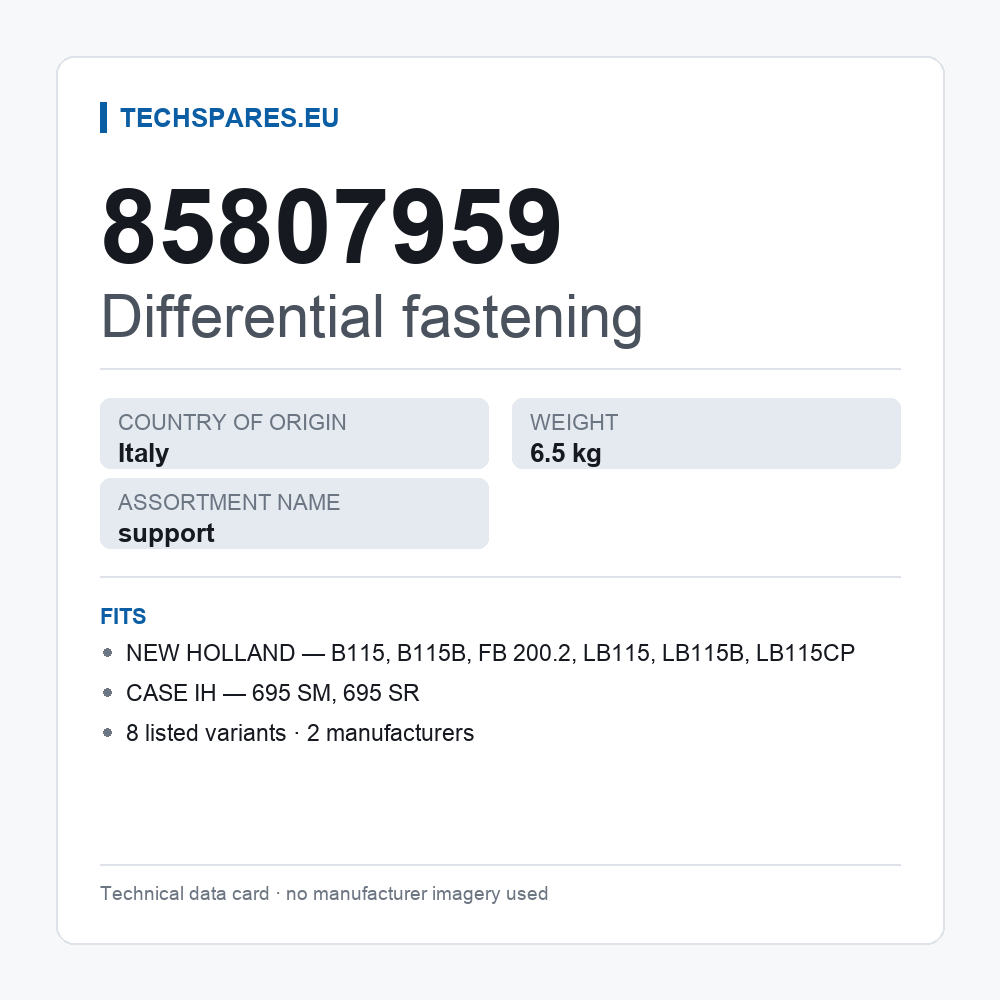 Differential fastening 85807959 — technical data card