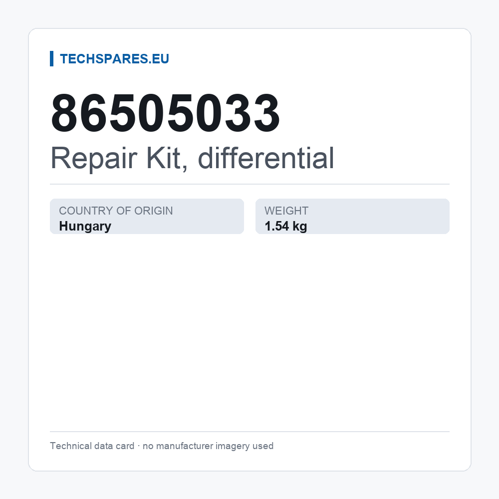 Repair Kit, differential 86505033 — technical data card