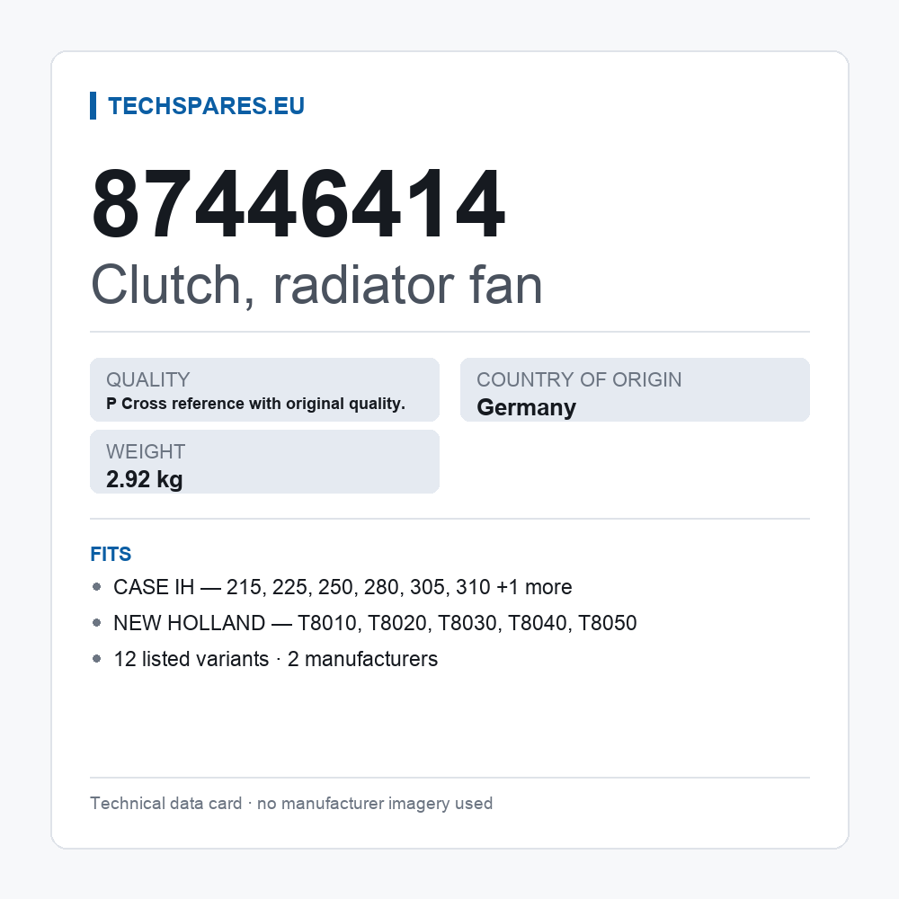 Clutch, radiator fan 87446414 — technical data card
