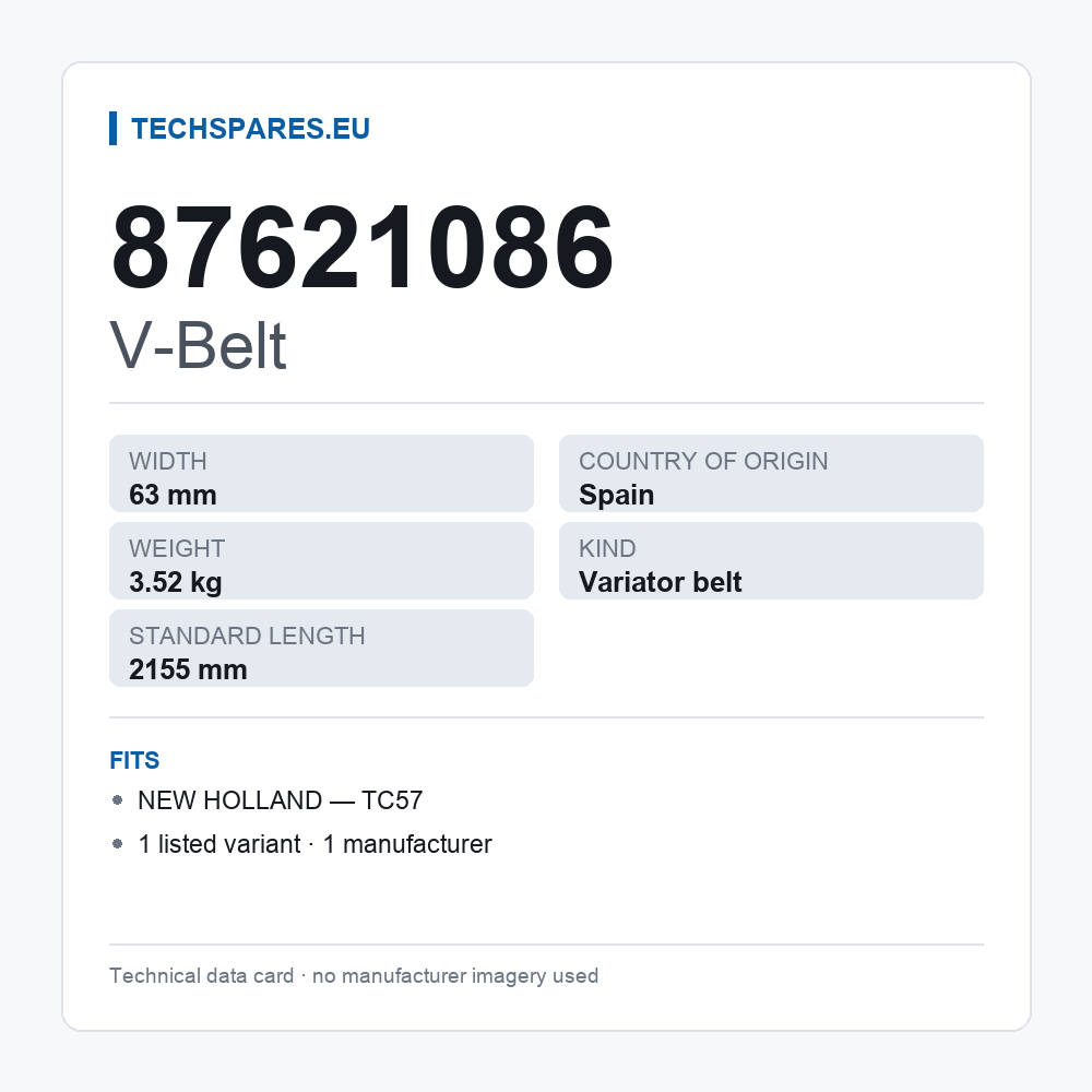 V-Belt 87621086 — technical data card