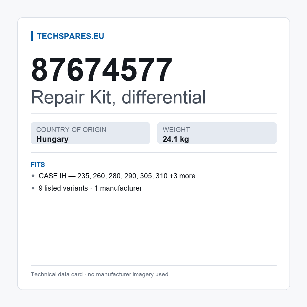 Repair Kit, differential 87674577 — technical data card