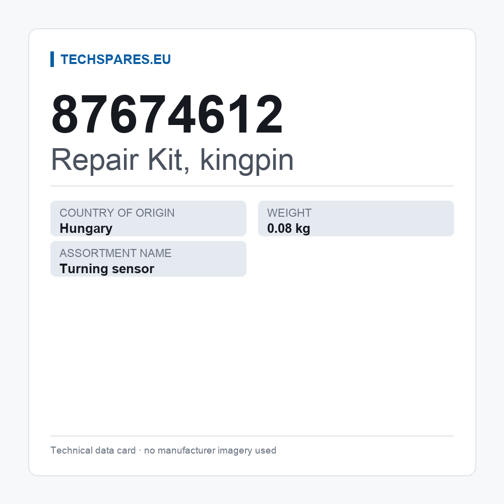 Repair Kit, kingpin 87674612 — technical data card
