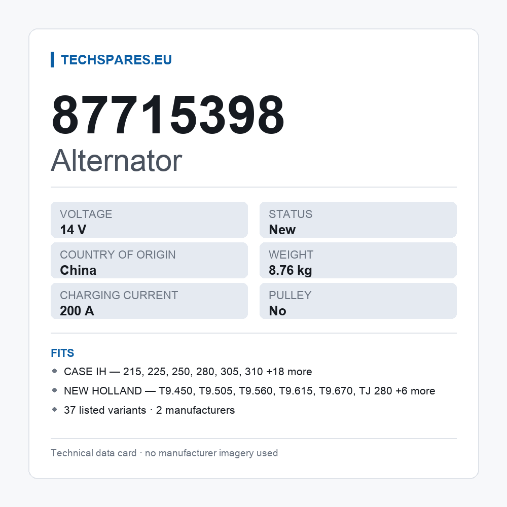 Alternator 87715398 — technical data card