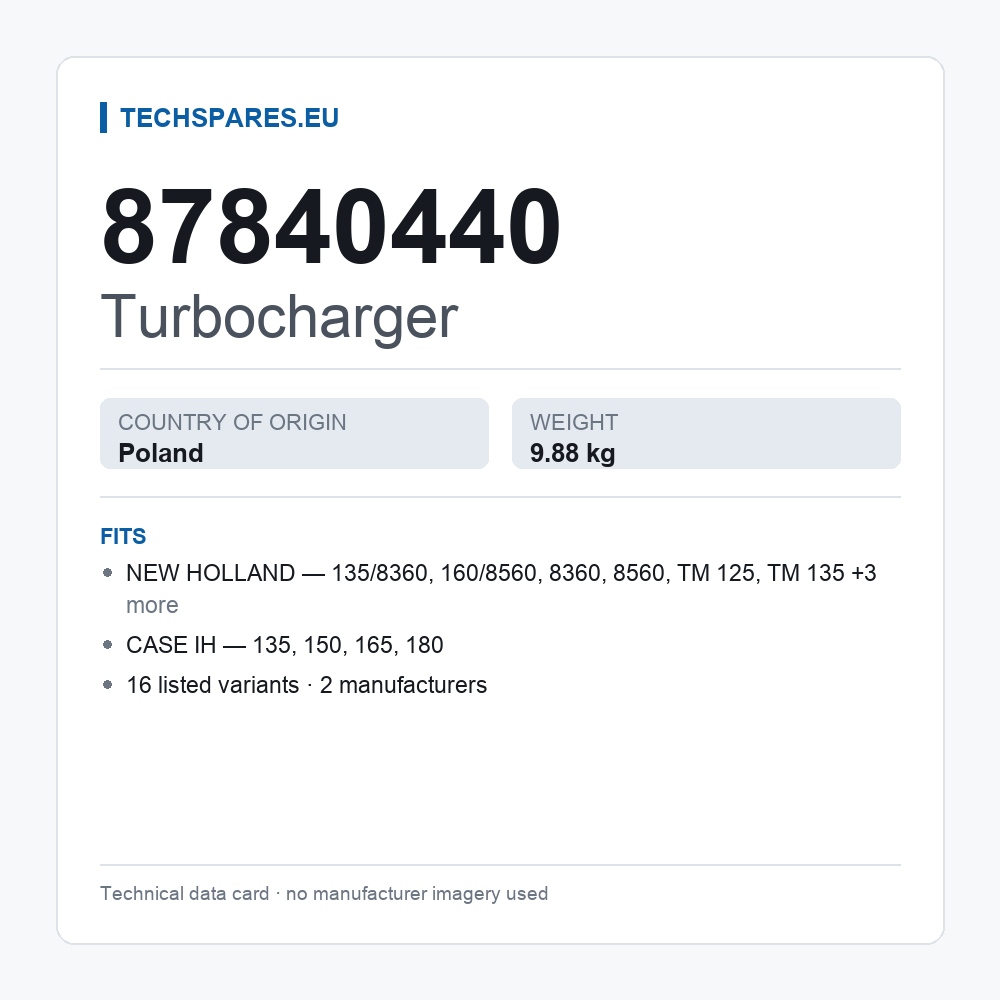 Turbocharger 87840440 — technical data card