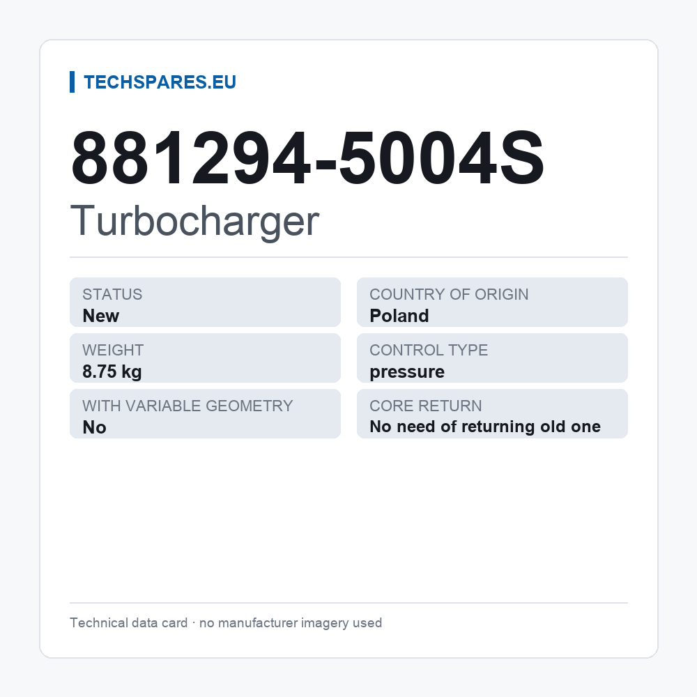 Turbocharger 881294-5004S — technical data card