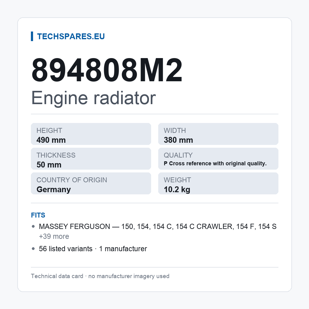 Engine radiator 894808M2 — technical data card