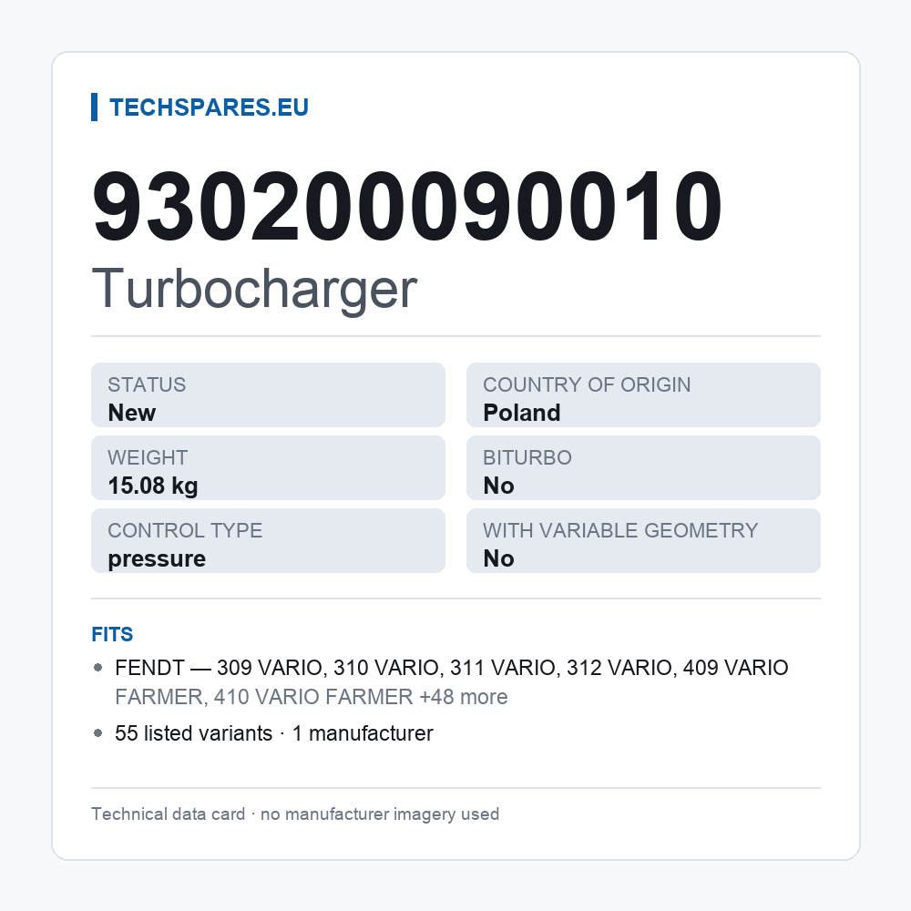 Turbocharger 930200090010 — technical data card
