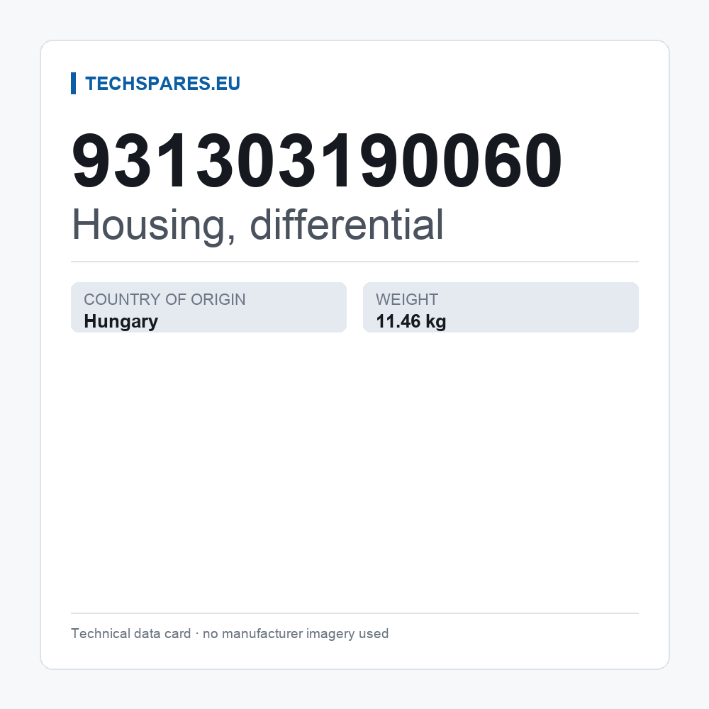 Housing, differential 931303190060 — technical data card