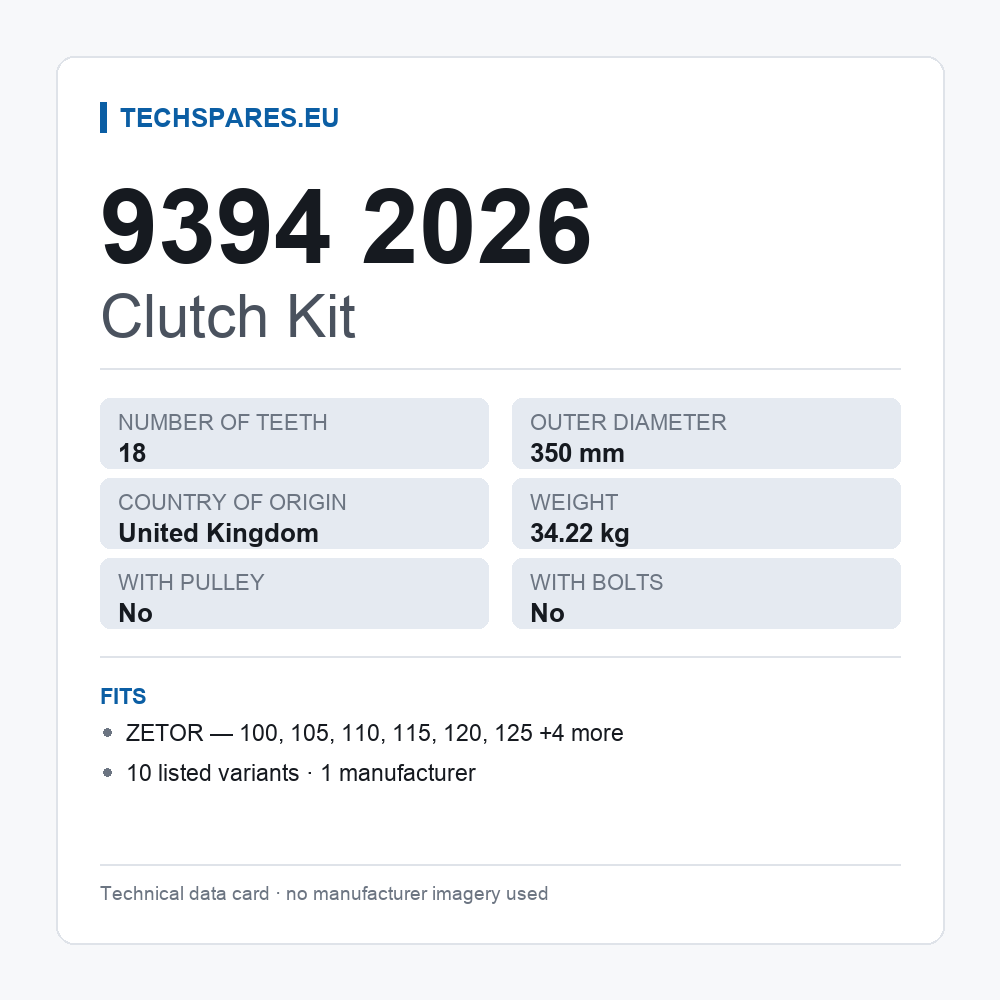 Clutch Kit 9394 2026 — technical data card