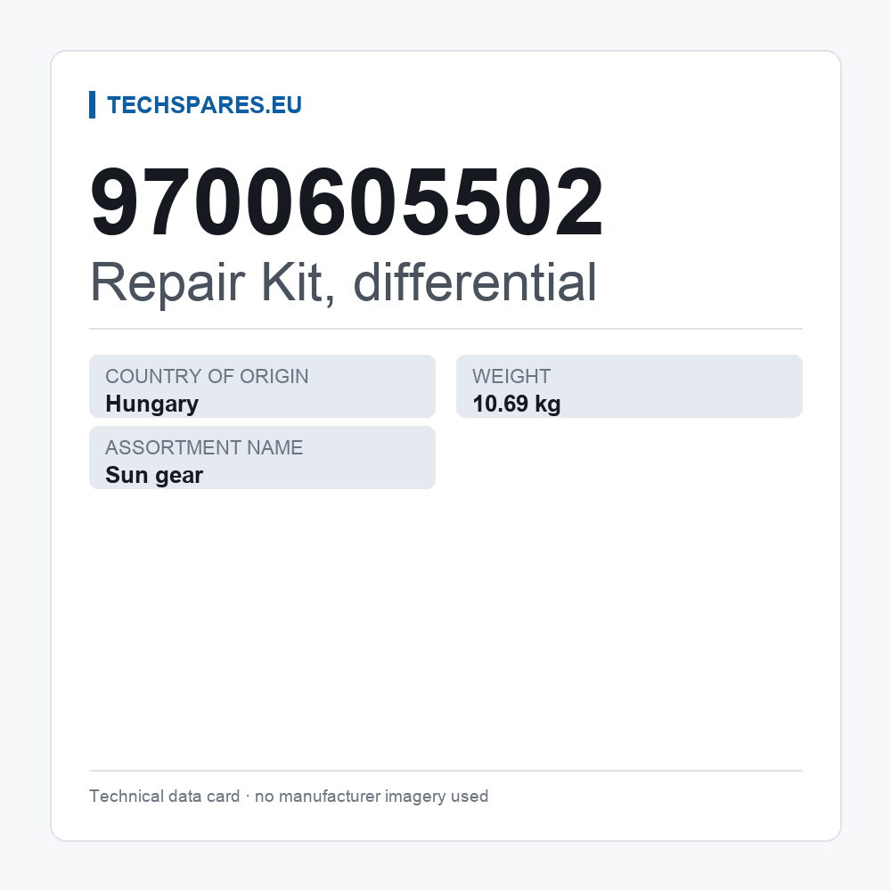 Repair Kit, differential 9700605502 — technical data card