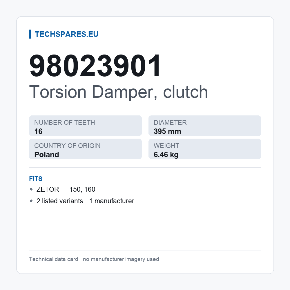 Torsion Damper, clutch 98023901 — technical data card