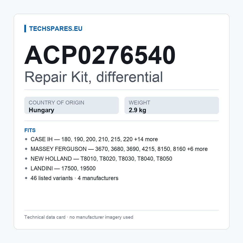Repair Kit, differential ACP0276540 — technical data card