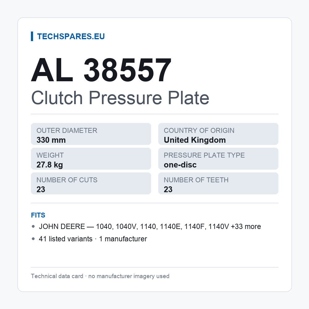 Clutch Pressure Plate AL 38557 — technical data card