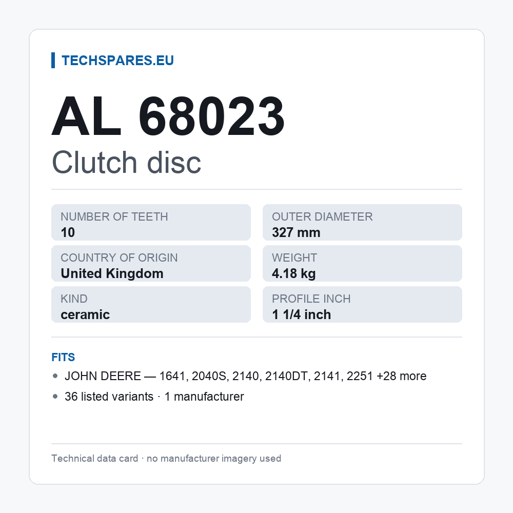 Clutch disc AL 68023 — technical data card