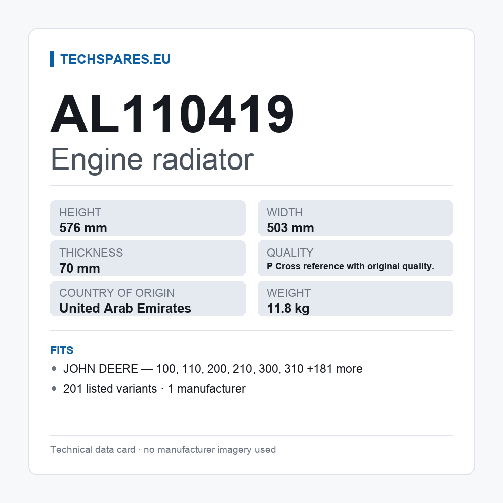 Engine radiator AL110419 — technical data card