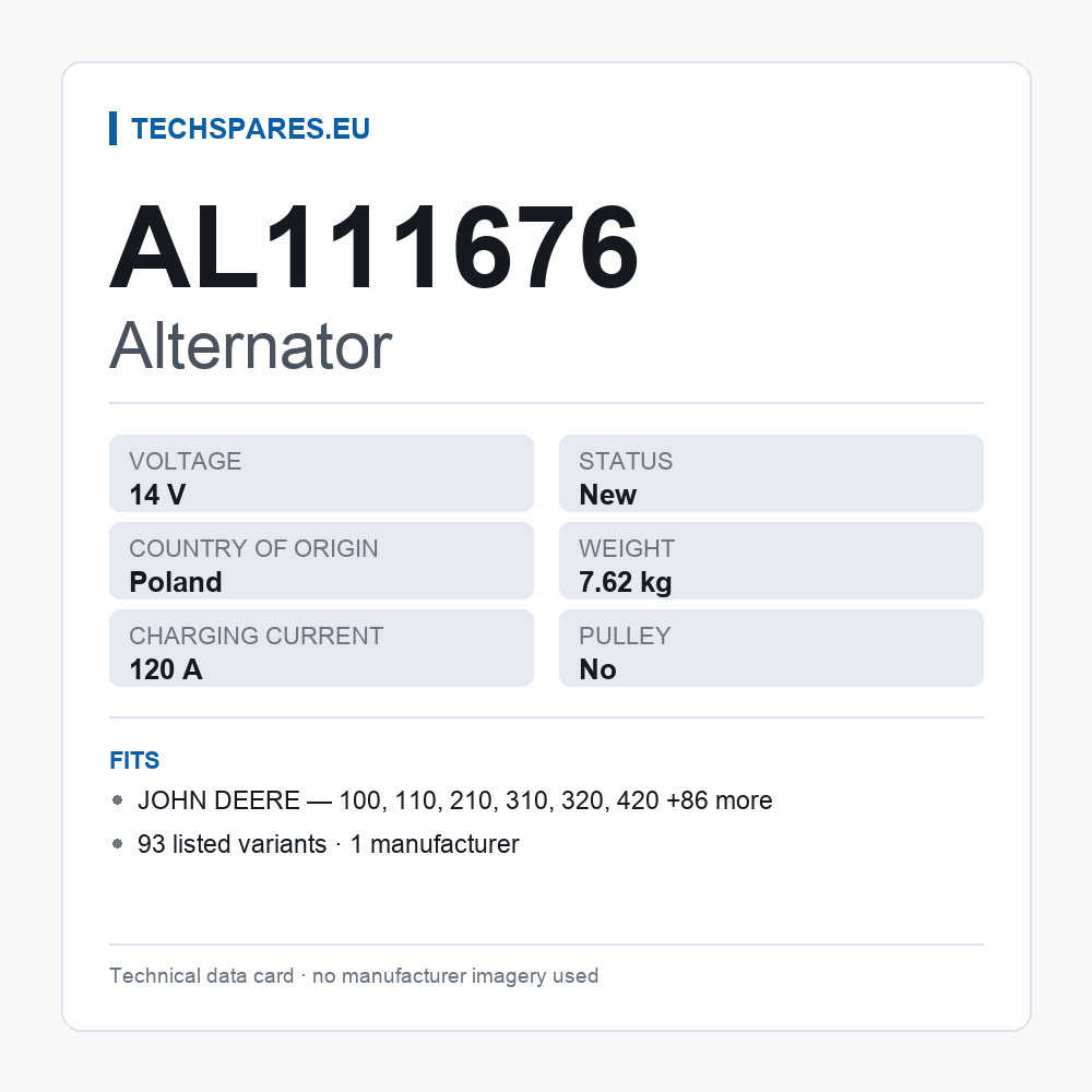 Alternator AL111676 — technical data card