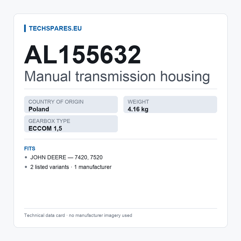 Manual transmission housing AL155632 — technical data card