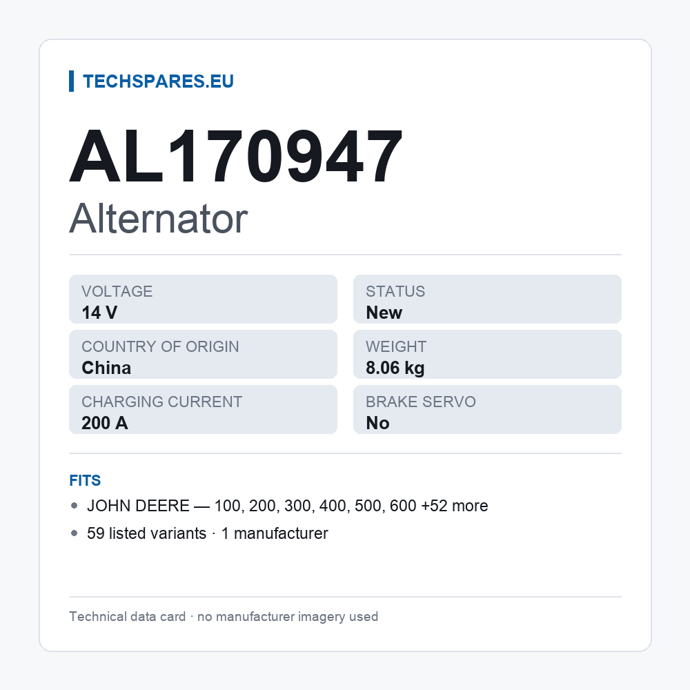Alternator AL170947 — technical data card