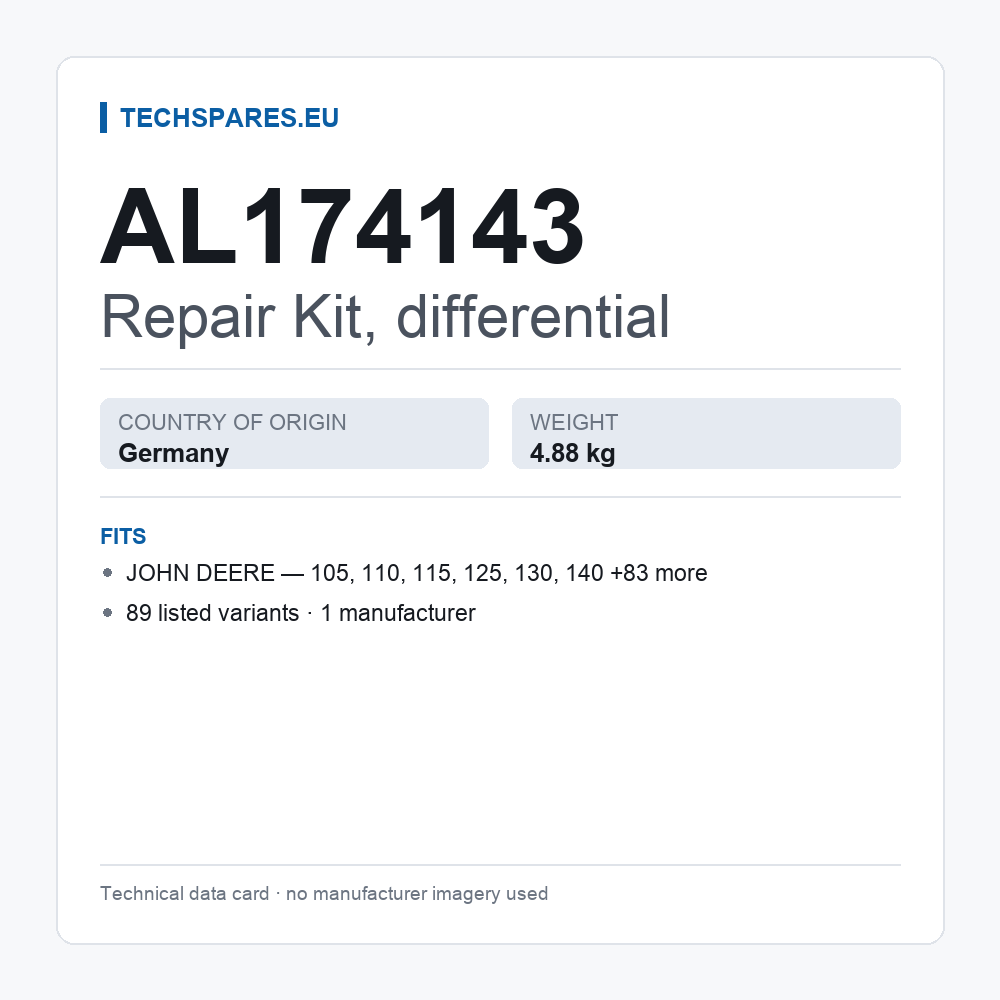 Repair Kit, differential AL174143 — technical data card