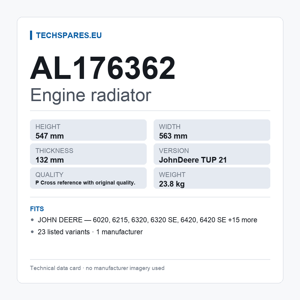 Engine radiator AL176362 — technical data card