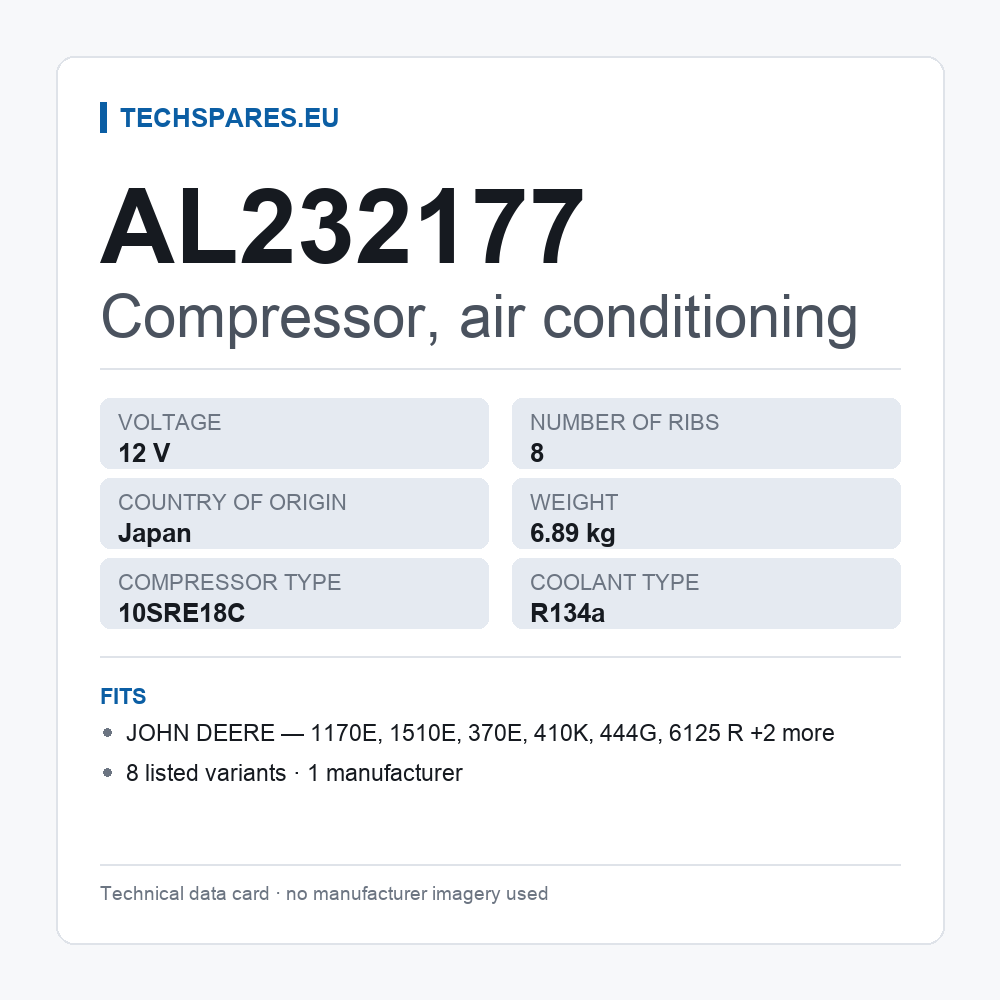 Compressor, air conditioning AL232177 — technical data card