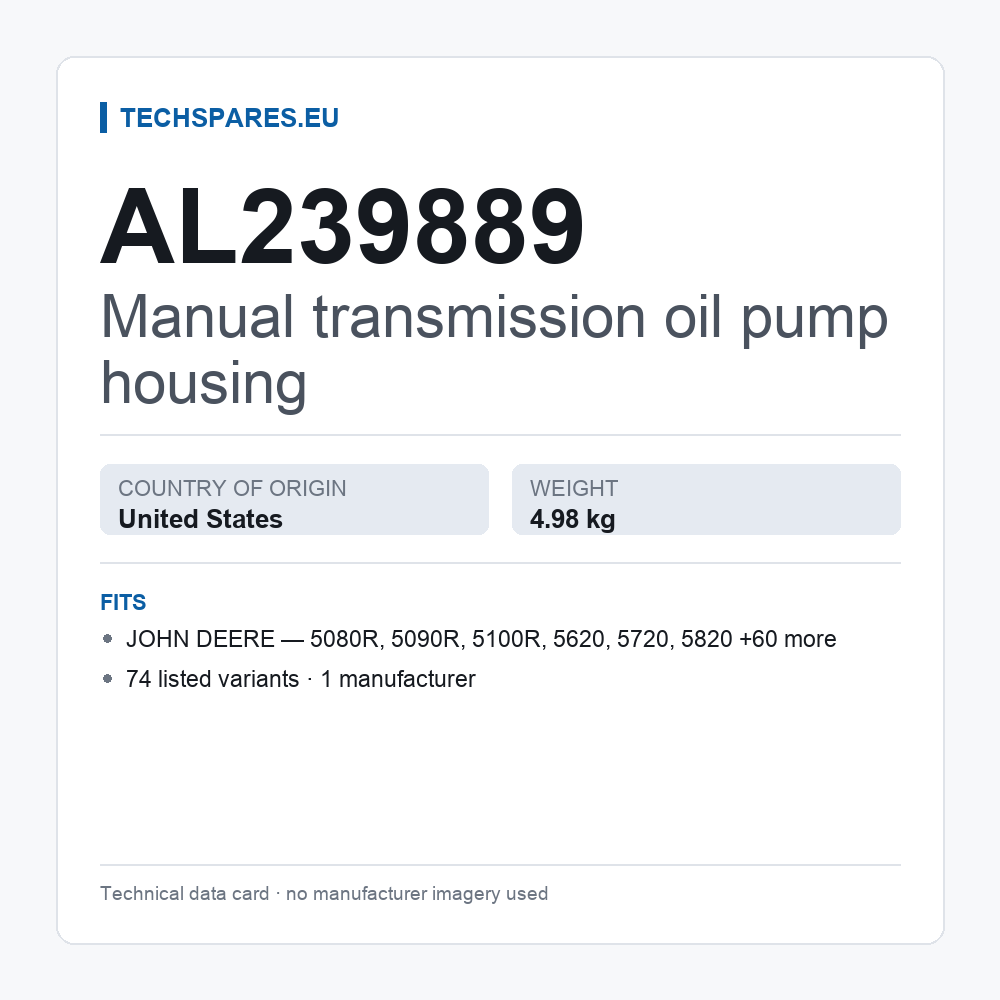 Manual transmission oil pump housing AL239889 — technical data card